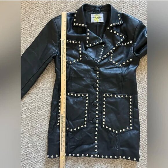 Colin LoCascio Anthropologie Studded Bernie Coat Vegan Leather Black size S - Picture 11 of 13